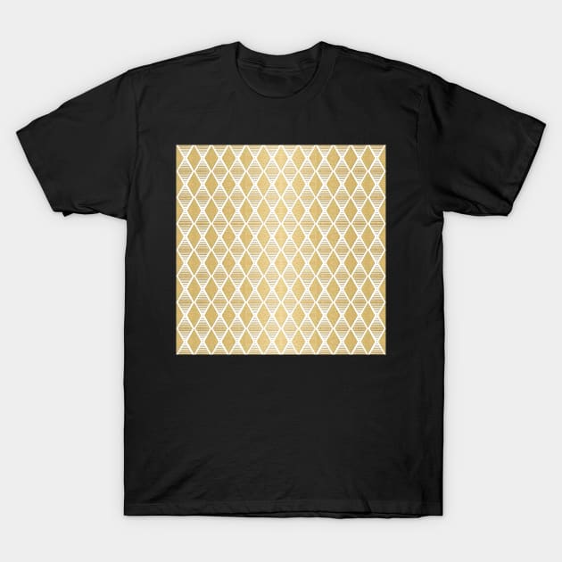 White & Gold Geometric Pattern T-Shirt by aklara